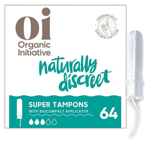 Oi | Organic Initiative - Tampons | Super Absorbency | Organic Cotton, Unscented | Toxin Free, BPA-Free, Plant-Based BioCompact Applicator | 4x16 Pack (64 Count) | Amazon (US)