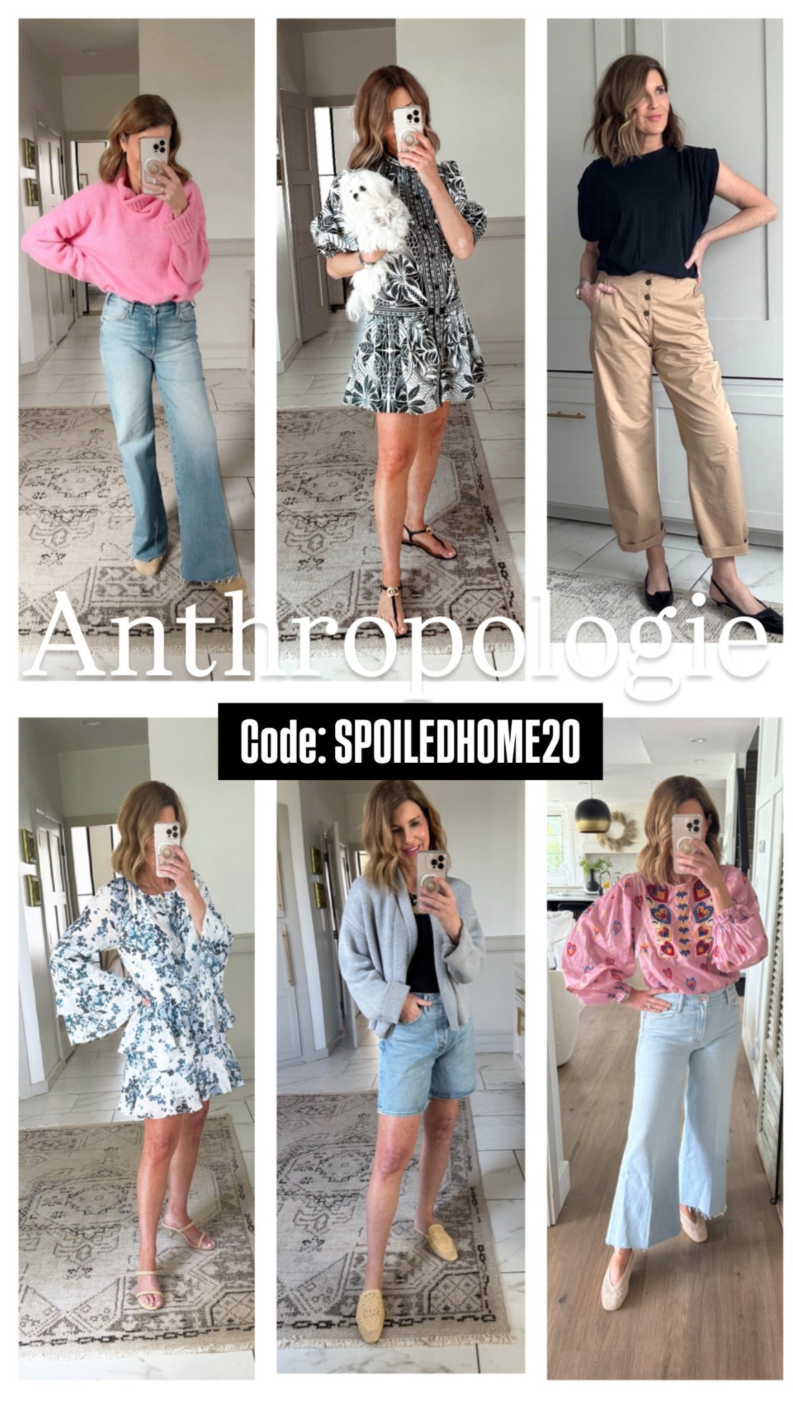 @anthropologie is a favorite shopping destination of mine! Use my code SPOILEDHOME20 for 20% off $100+ apparel, accessories, home, beauty, and shoes. Some of my favorite brands like Mother, Maeve, Farm Rio, and Pilcro included! (Some exclusions apply). #anthropartner
Wearing a size small in all tops and dresses. I size up one in Agolde and another jeans. 

#LTKSaleAlert #LTKStyleTip #LTKOver40