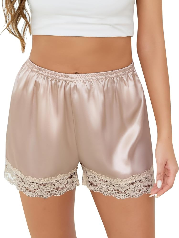 Vlazom Women's Pettipants Slip Shorts - Satin Lace Trim Anti-Chafing Boyshorts for Dresses,Seamle... | Amazon (US)