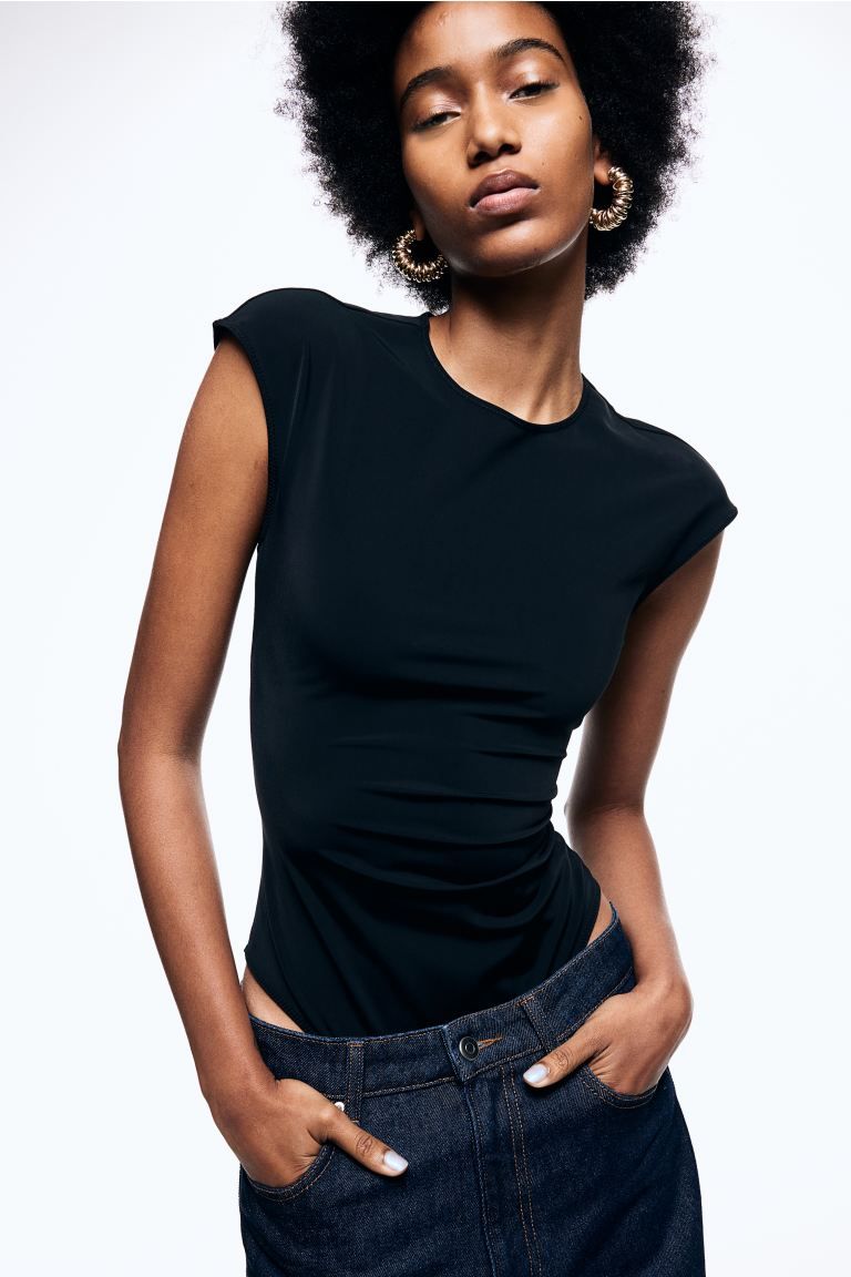 Cap-sleeved body - Black - Ladies | H&M GB | H&M (UK, MY, IN, SG, PH, TW, HK)