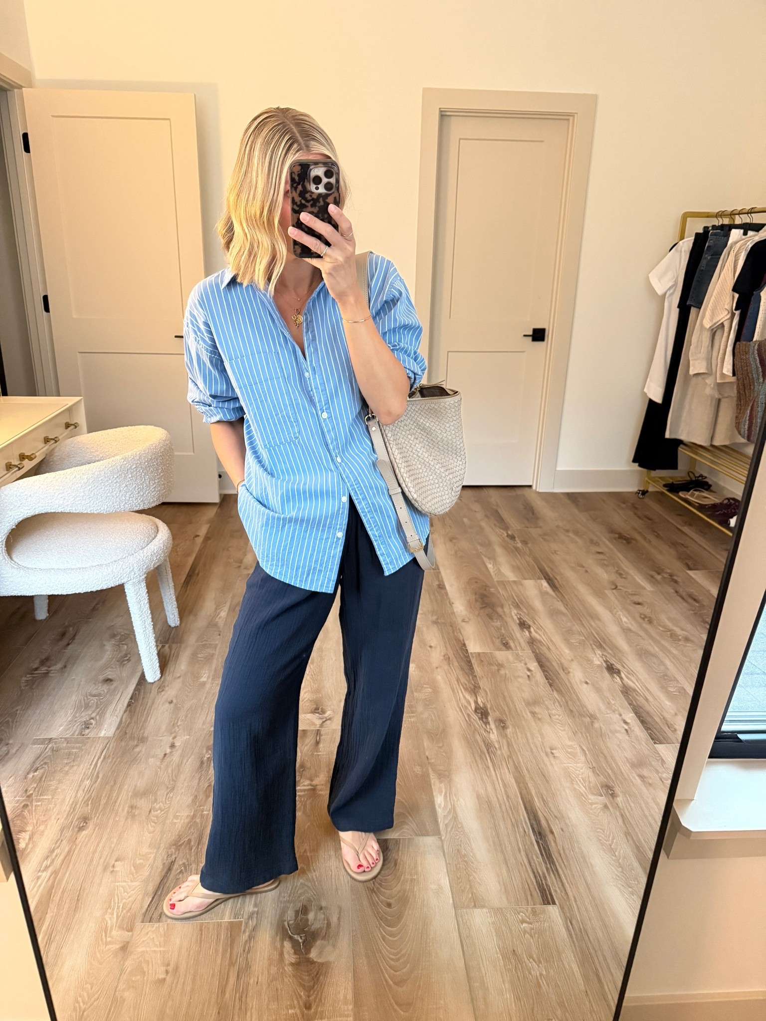 Wearing small gauze pants, large button-up (old style, linking similar), sandals tts

#LTKootd #LTKOver40 #LTKSeasonal