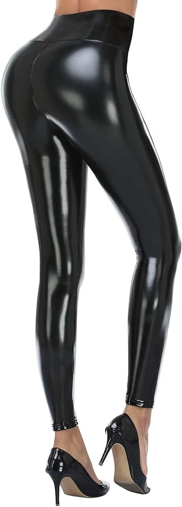 RISSCAN Faux Leather Leggings for Women Tummy Control High Waisted Leather Pants Butt Lifting Ple... | Amazon (US)