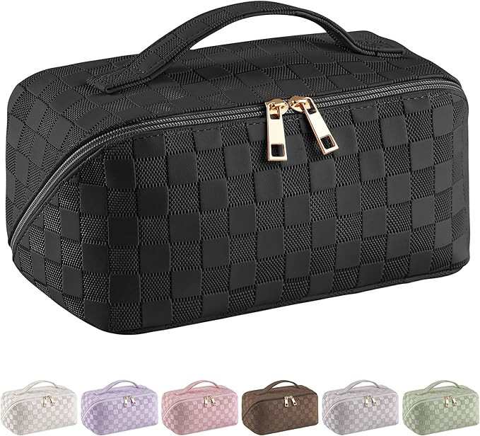 SFXULIX Large Capacity Travel Cosmetic Bag - Makeup Bag, PU Leather Waterproof Cosmetic Bag, Wome... | Amazon (US)