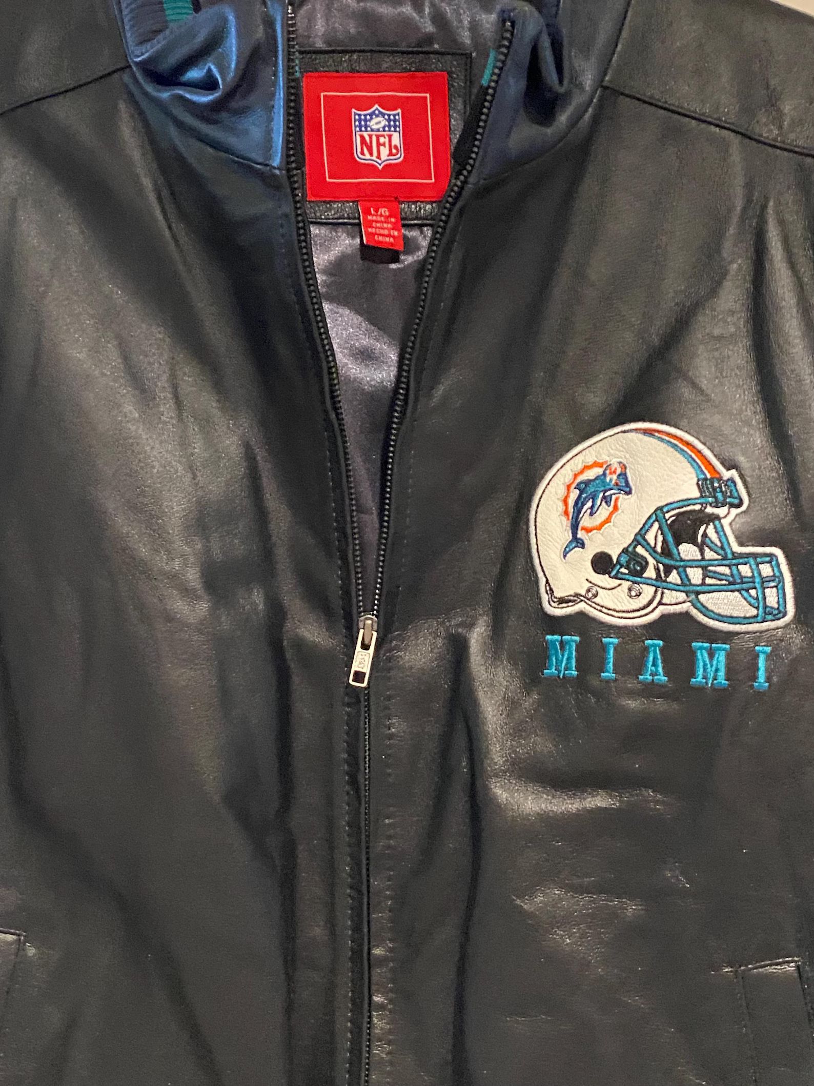 Vintage Miami Dolphins, NFL Football Jacket Faux Leather Material Zipper Front New Size L - Etsy | Etsy (US)