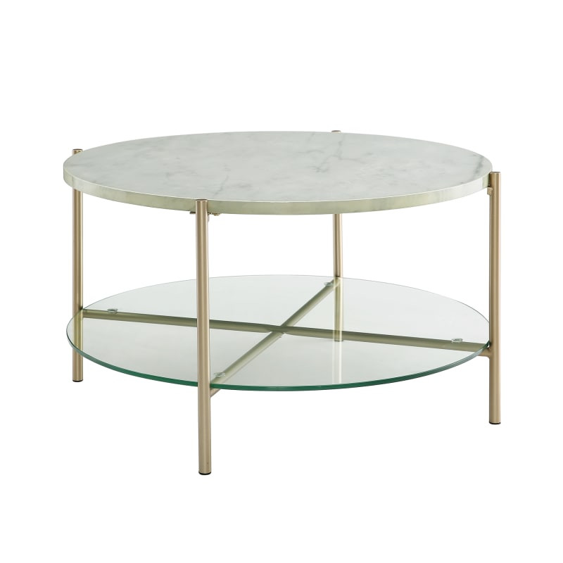 Delacora WE-BDF32SRDCT Dawson 32"Diameter Marble Top Laminate Metal and Glass Coffee Table White Mar | Build.com, Inc.