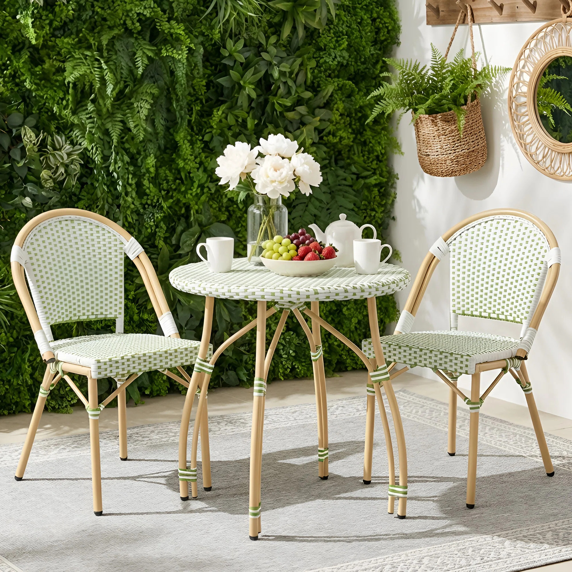 French Bistro Outdoor Dining Chairs Set of 2, All Weather Patio Dining Chairs for Indoor Outdoor ... | Wayfair North America