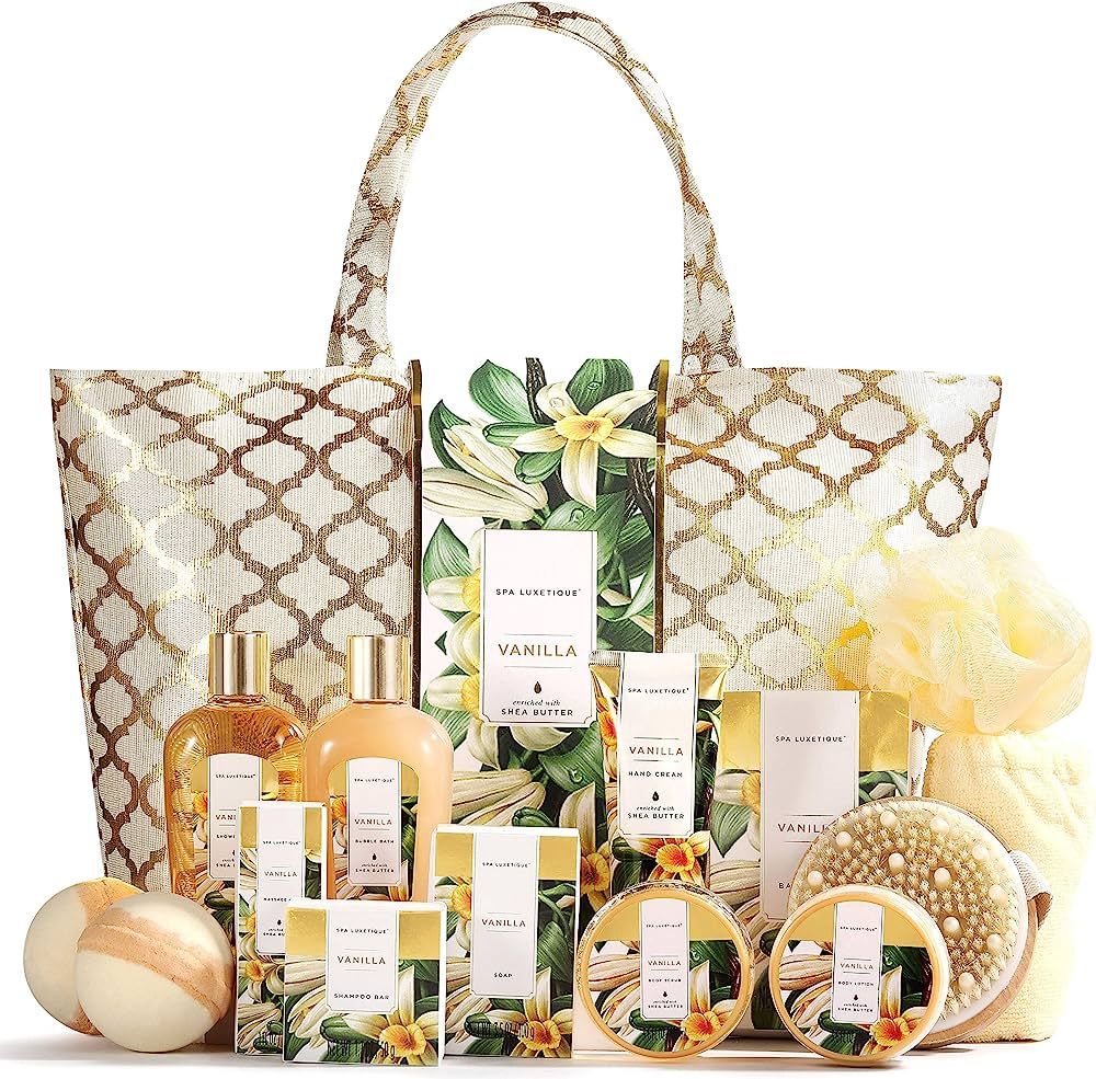 Spa Luxetique Gift Basket for Women, Vanilla Scent Spa Kit, 15 Pcs Self Care Basket Including Bub... | Amazon (US)