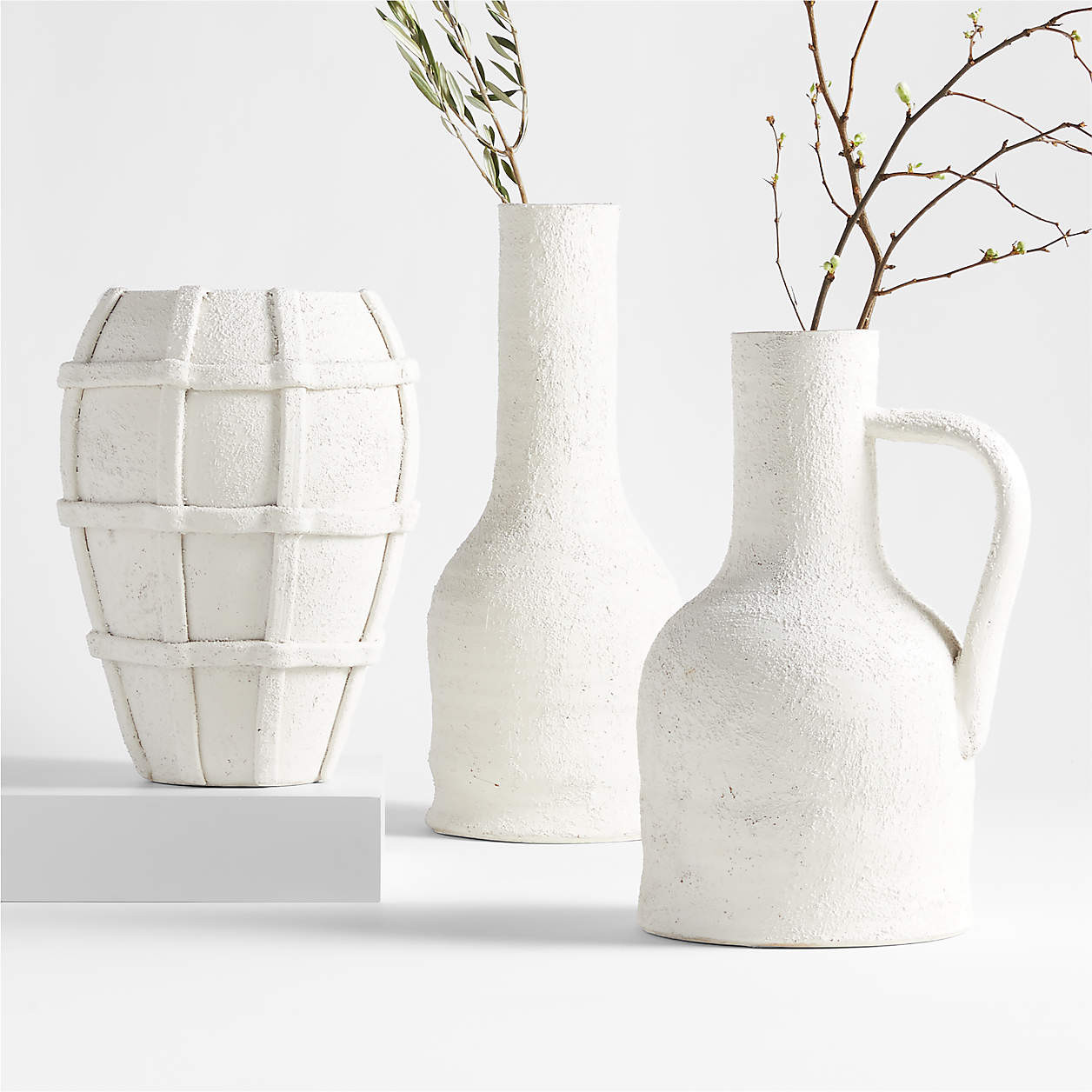 Villa White Grid Ceramic Vase 15" + Reviews | Crate & Barrel | Crate & Barrel