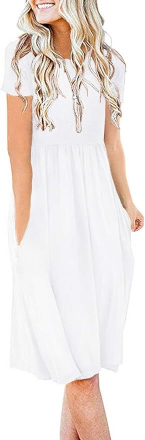 DB MOON Women Summer Casual Short Sleeve Dresses Empire Waist Dress with Pockets | Amazon (US)