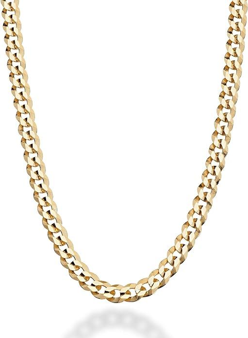 Miabella Solid 18K Gold Over 925 Sterling Silver Italian 5mm Diamond-Cut Cuban Link Curb Chain Ne... | Amazon (US)