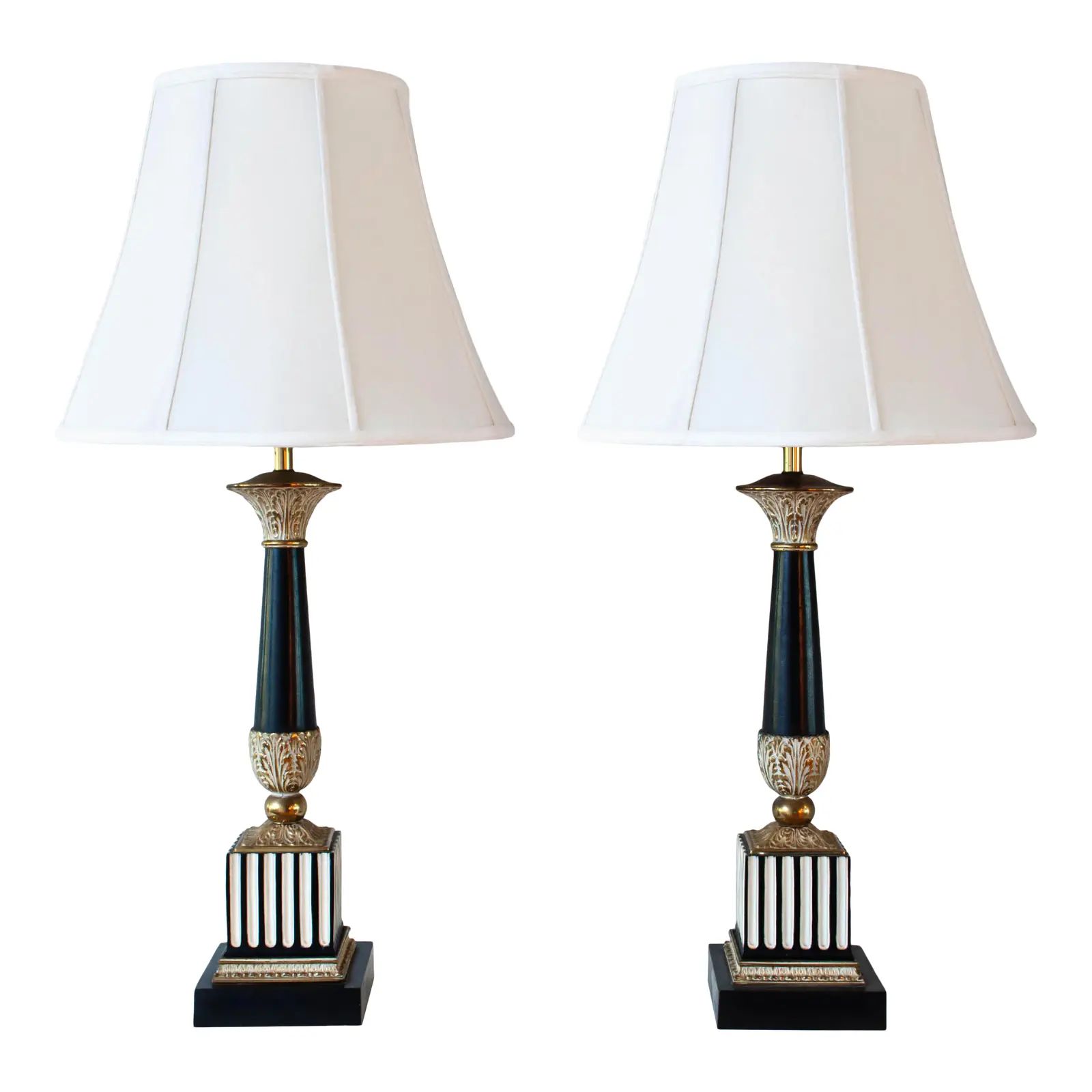 Hollywood Regency Black, White, Gold Lamps - a Pair | Chairish