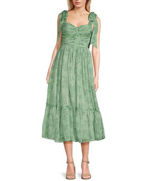 Wide Tie Strap Floral Printed Midi Dress | Dillard's