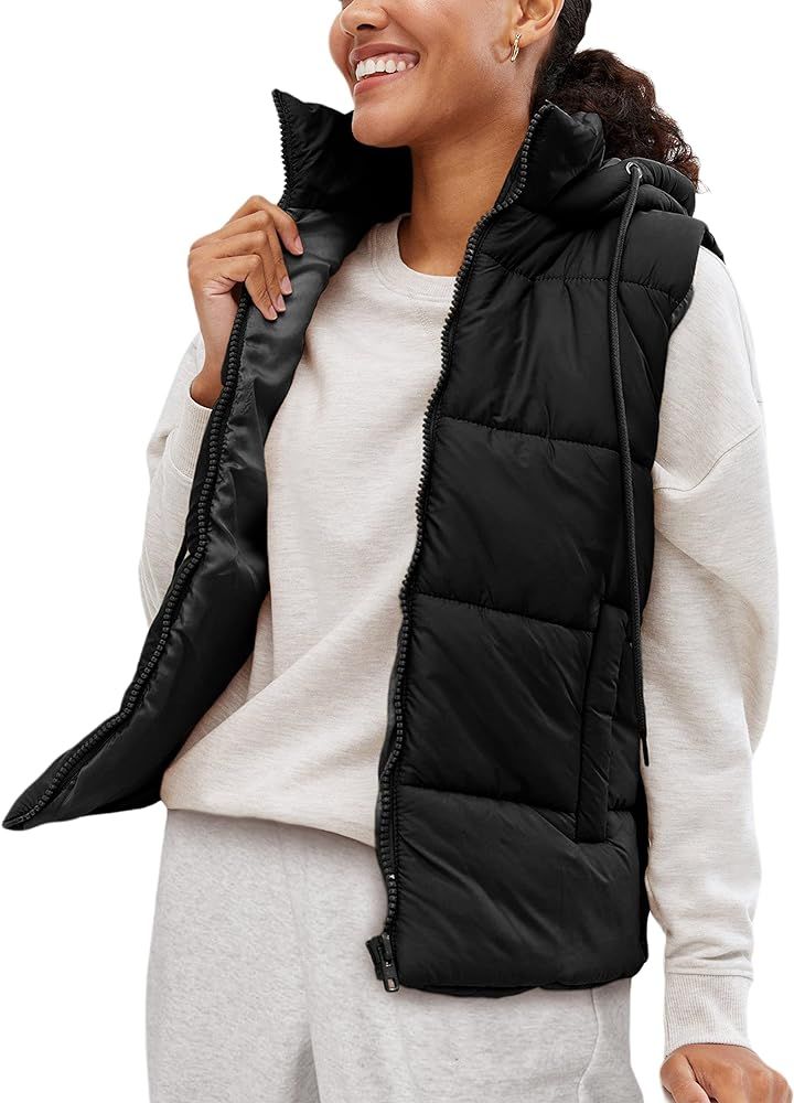 EsheSy Women's Puffer Vest with Removable Hood Sleeveless Full Zip Quilted Down Jacket | Amazon (US)