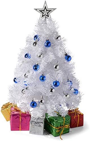 23-Inch Mini White Christmas Tree with Warm-White LED Lights - DIY Tabletop Christmas Tree with Star | Amazon (US)