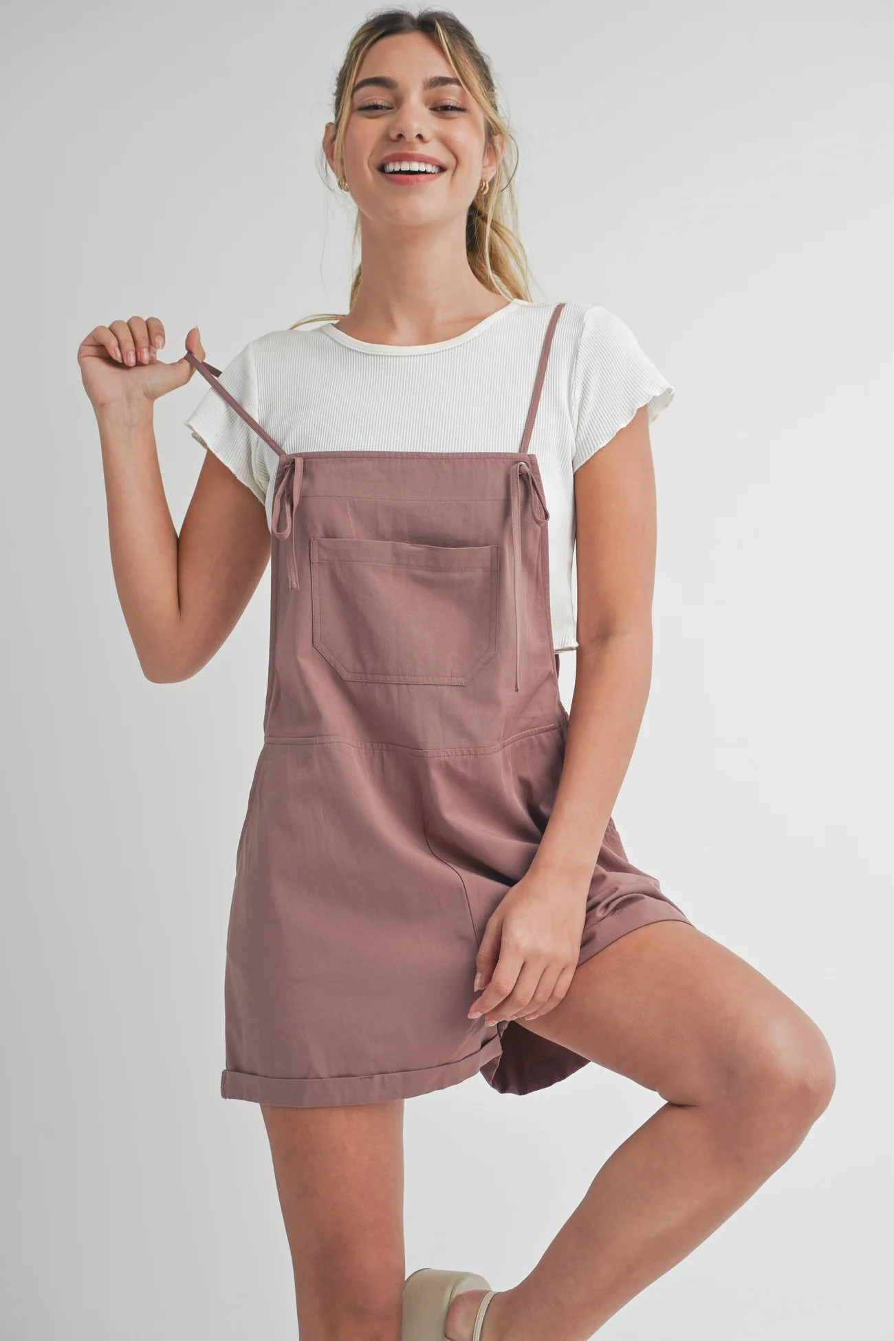Mauve Front Pocket Short Overalls | PinkBlush Maternity