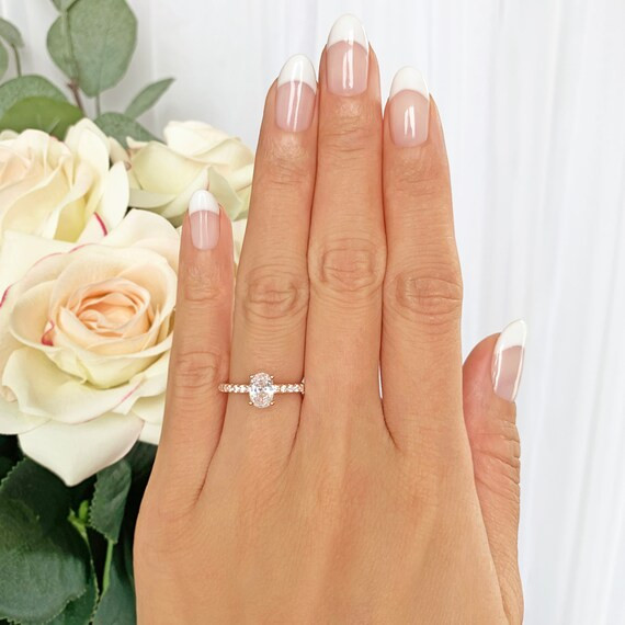 3/4 ctw Oval Accented Solitaire Wedding Ring, Bridal Ring, Man Made Diamond Simulants, Engagement... | Etsy (US)