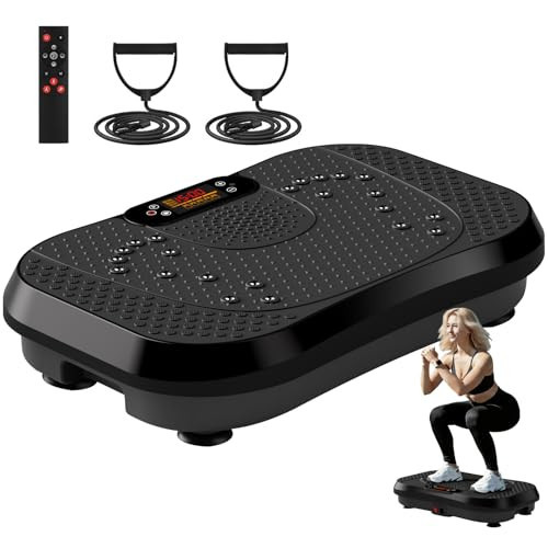 SoftGym Vibration Plate Exercise Machine for Lymphatic Drainage,Power Vibrate Stand Shake Board 450 Lbs Capacity Whole Body Workout Waver with Resistance Bands Weight Loss Gift for Women Men-Black | Amazon (US)