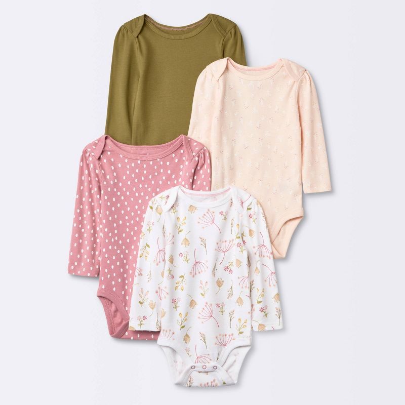 Baby Girls' 4pk Prairie Floral Long Sleeve Bodysuit - Cloud Island™ Pink | Target