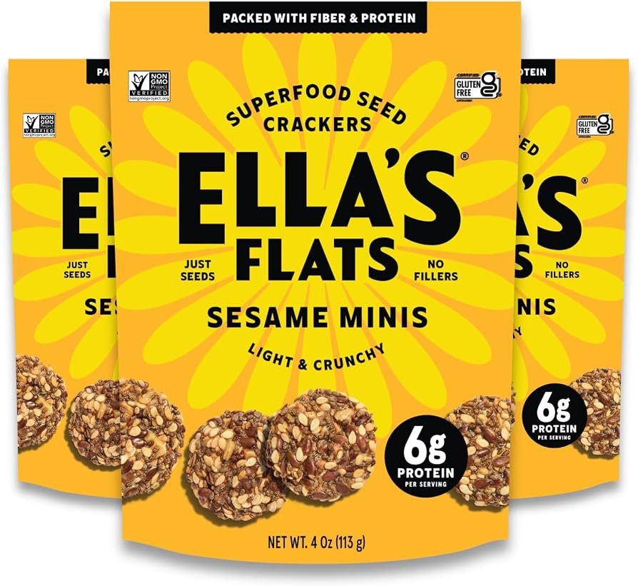 Ella's Flats Minis - Sesame (3 Pack) - Superfood seed crackers - Just seeds, no fillers - 6g prot... | Amazon (US)