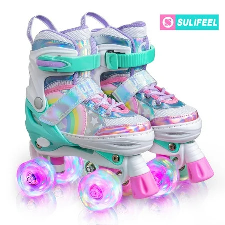 Sulifeel Rainbow Unicorn 4 Size Adjustable Light up Roller Skates for Girls Boys and Kids - Small(US | Walmart (US)