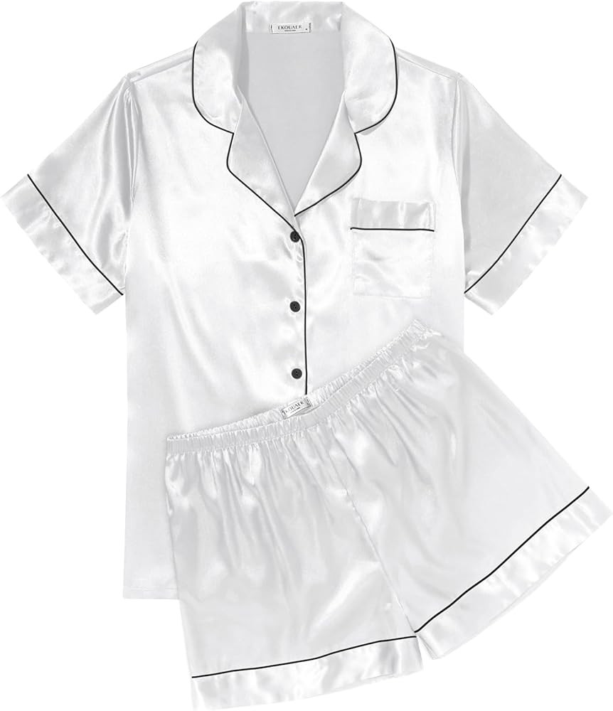 Ekouaer Womens Silk Satin Pajama Sets Soft Short Sleeve Button Down Sleepwear Top and Shorts 2 Pi... | Amazon (US)