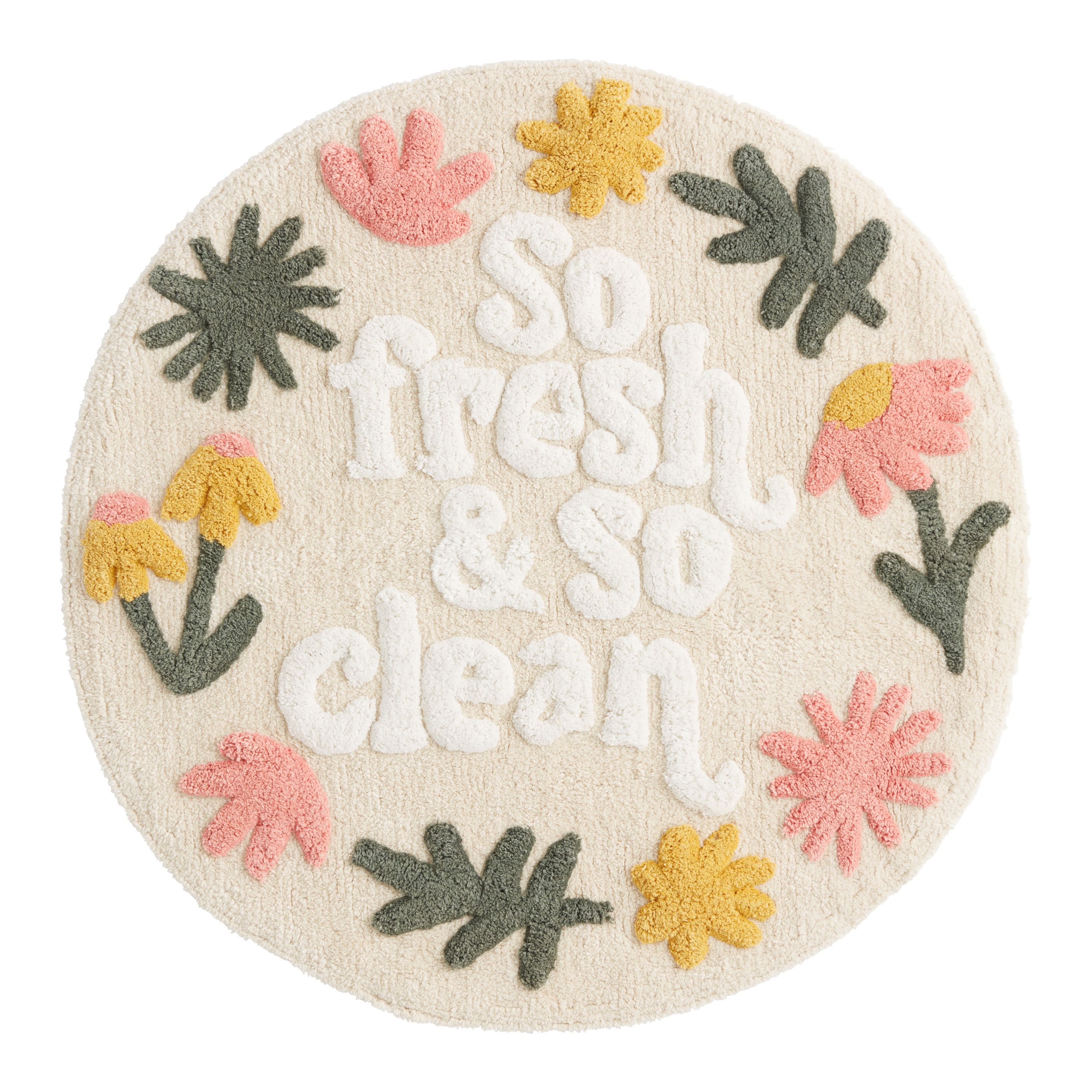 Round Ivory Floral Fresh & Clean Bath Mat | World Market