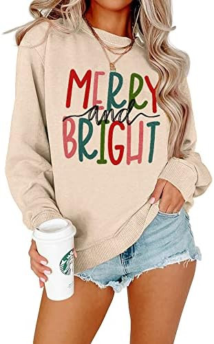 IZYJOY Christmas Sweatshirt for Women Merry and Bright Graphic Oversized Pullover Crewneck Long S... | Amazon (US)