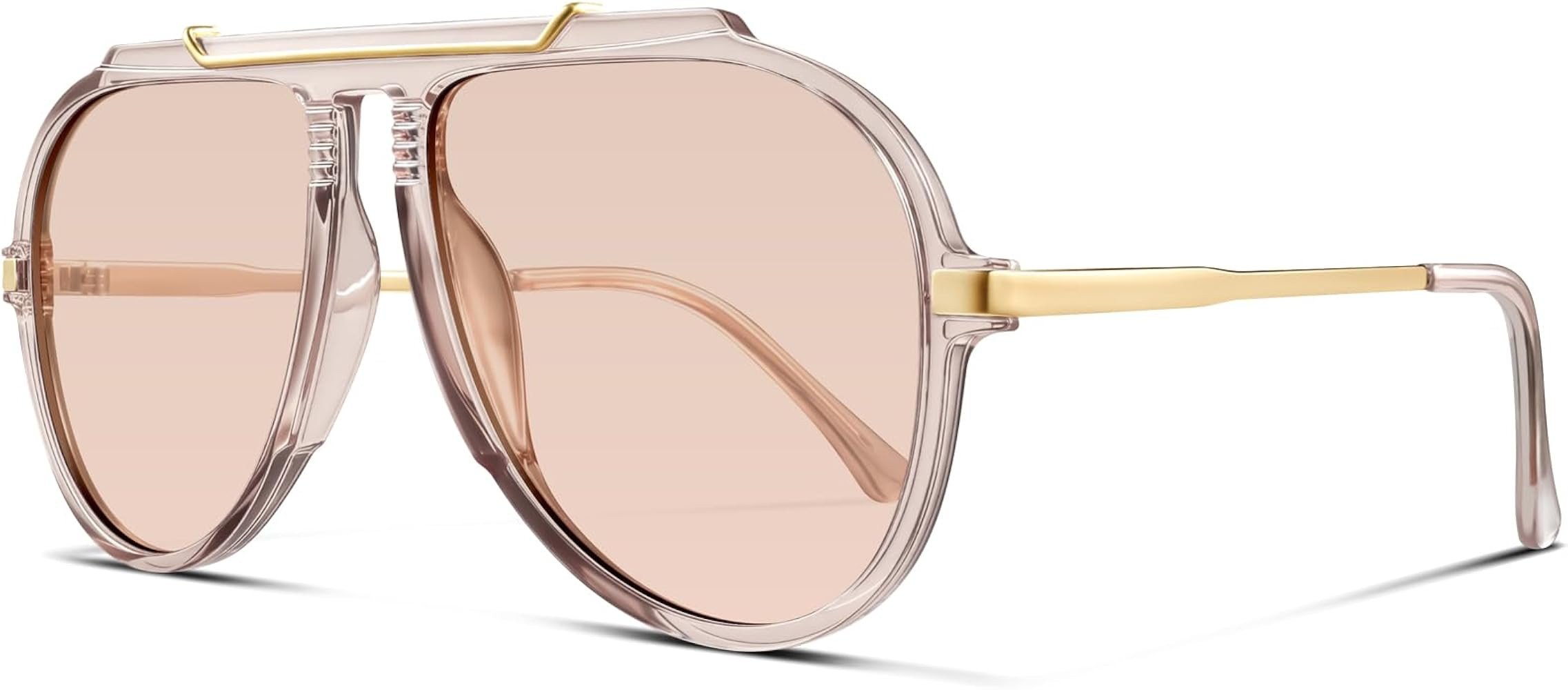Oversized Aviator Sunglasses for Women Men Gold Metal Sun Glasses 70s Retro Shield Shades | Amazon (US)