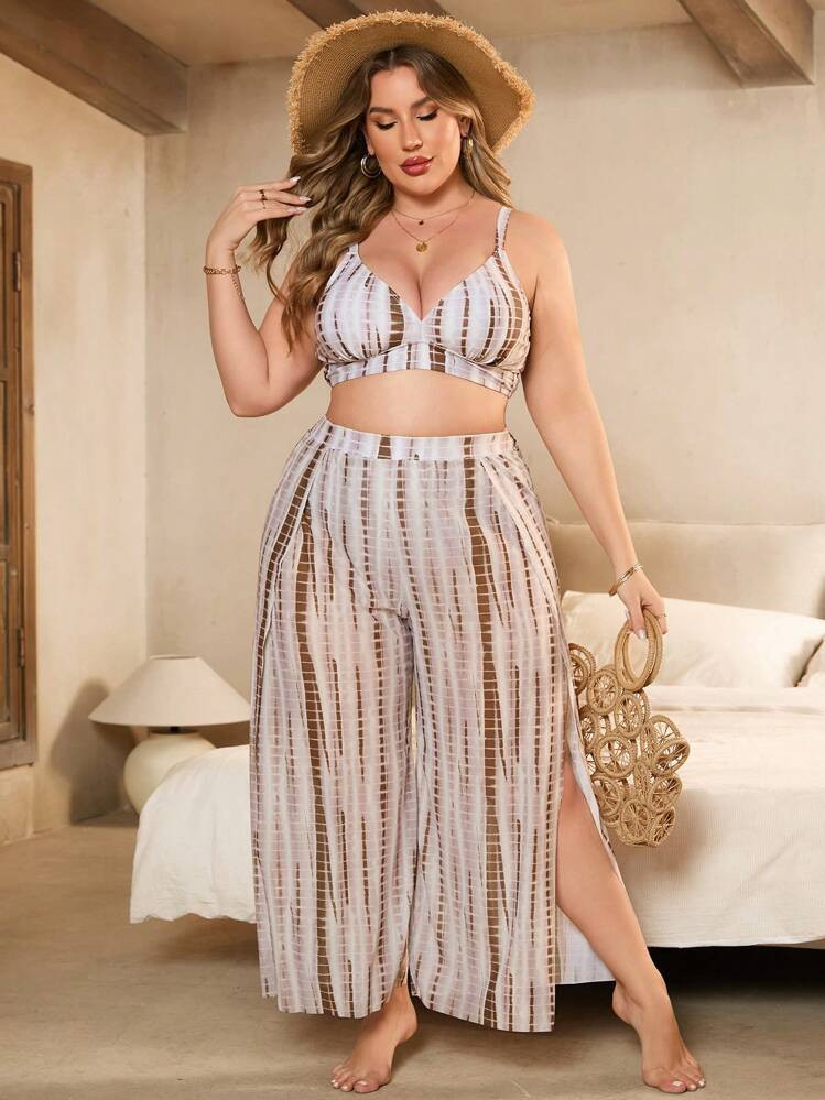 Swim Vcay Summer Beach Plus Size Random Tie Dye Three-Piece Bikini Set | SHEIN