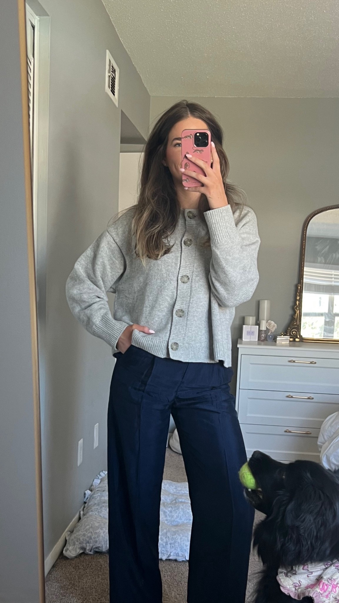 Grey cardigan + navy satin pants

(related search: fall transition outfit, casual style, fall casual, chunky cardigan, navy relaxed pants)

#LTKWorkwear #LTKSeasonal #LTKFallSale