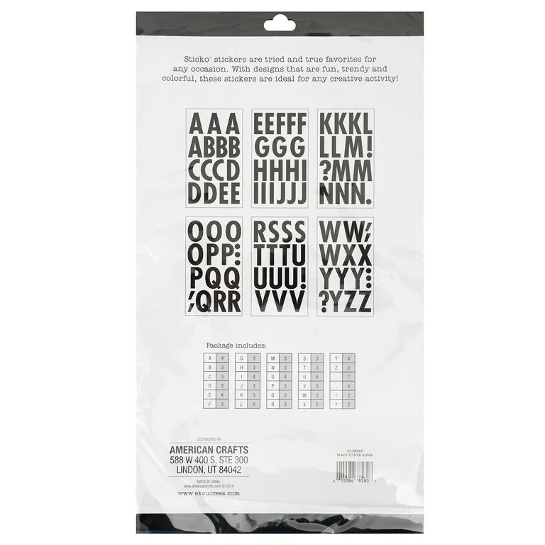 Sticko Solid x-Large Black Poster Paper Alphabet Stickers, 99 Pieces - Walmart.com | Walmart (US)