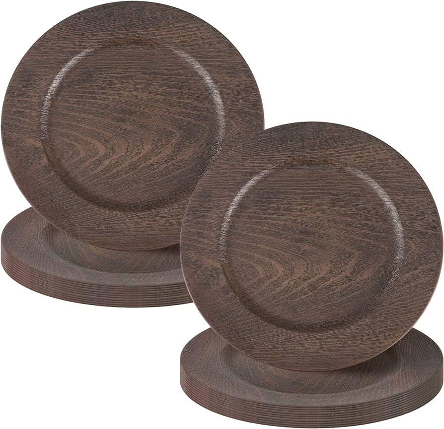 Amazon.com | XUWAIDSGN 12 Pieces Faux Wood Charger Plates 13 inch Rustic Woodgrain Charger Wood C... | Amazon (US)