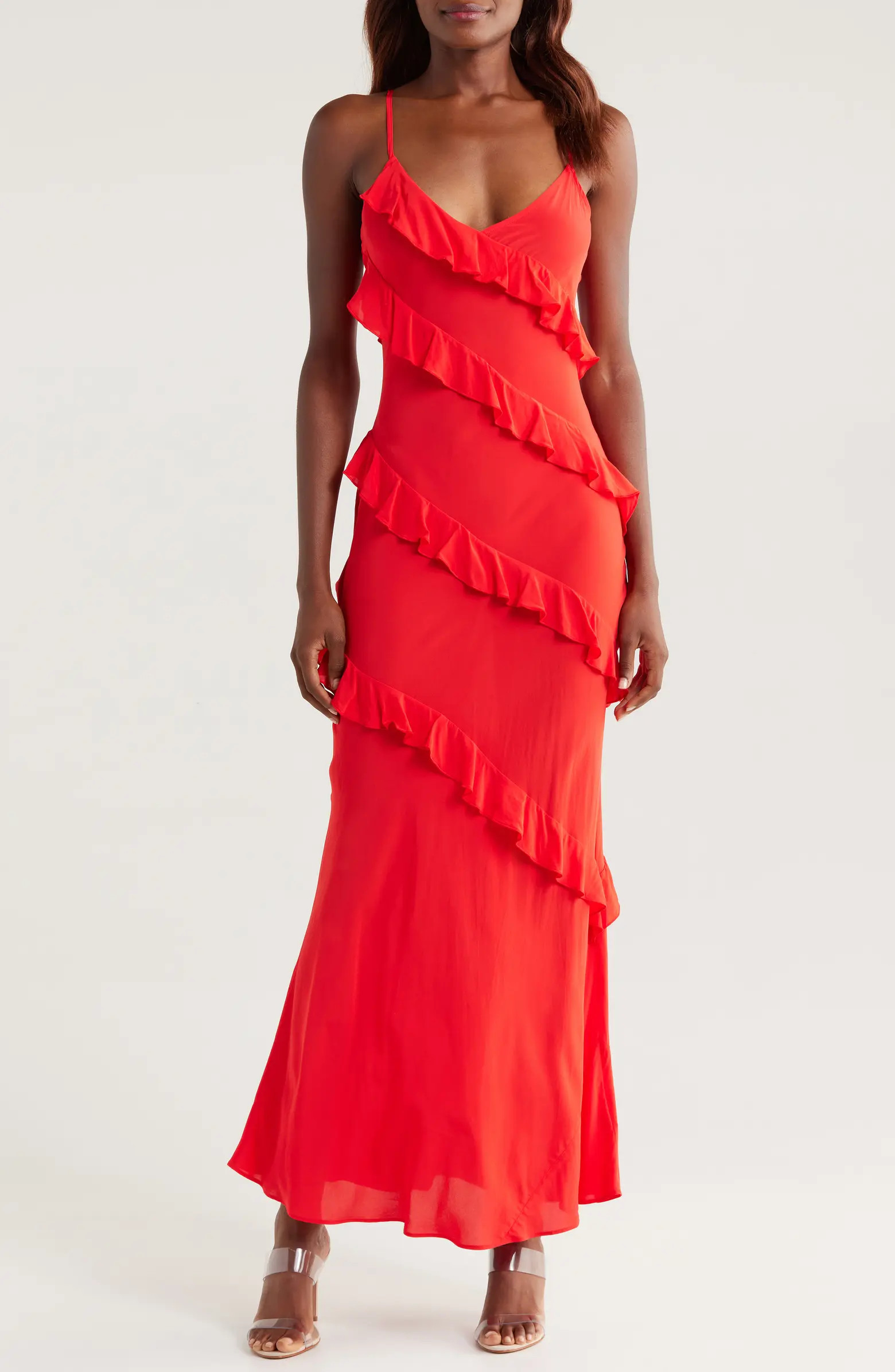 Bias Cut Ruffle Chiffon Slipdress | Nordstrom Rack