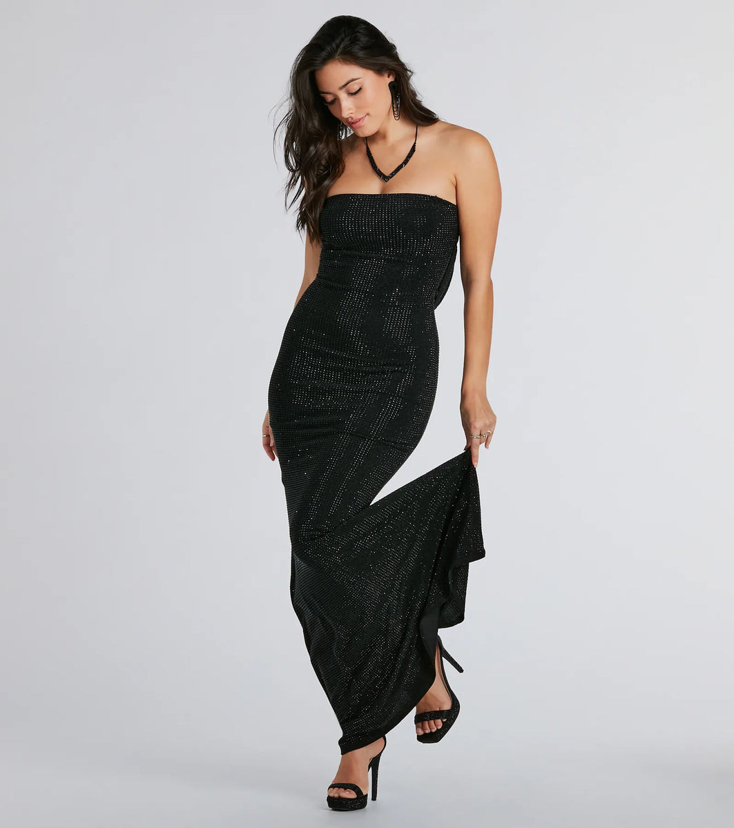 Ana Formal Rhinestone Cowl Back Long Dress | Windsor Stores
