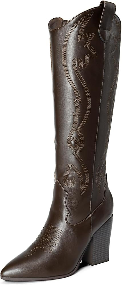 DREAM PAIRS Cowboy Boots For Women, Comfortable Pull On Zipper Chunky Heel Pointed Toe Embroidere... | Amazon (US)