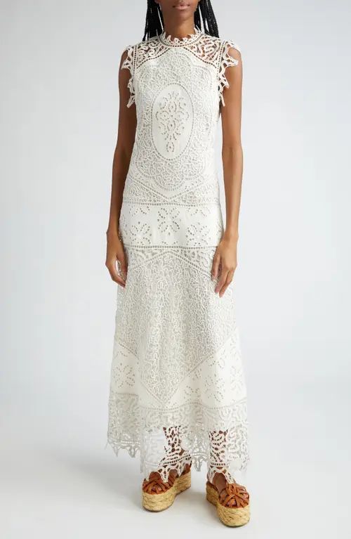 Ulla Johnson Flora Eyelet Sleeveless Linen Maxi Dress in Pristine at Nordstrom, Size 6 | Nordstrom