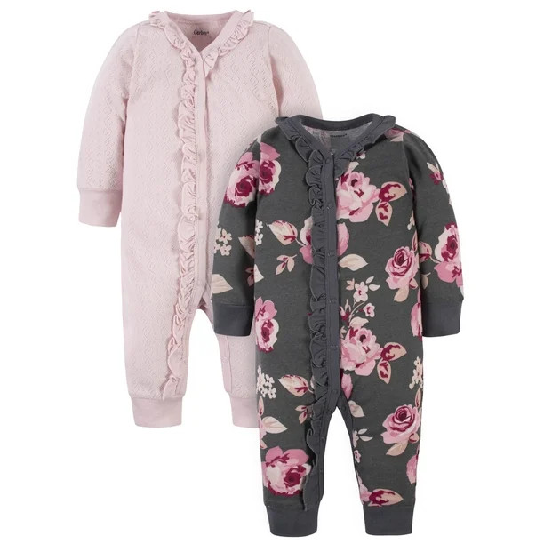 Modern Moments by Gerber Baby Girl Coveralls, 2-Pack, Newborn-12 Months - Walmart.com | Walmart (US)