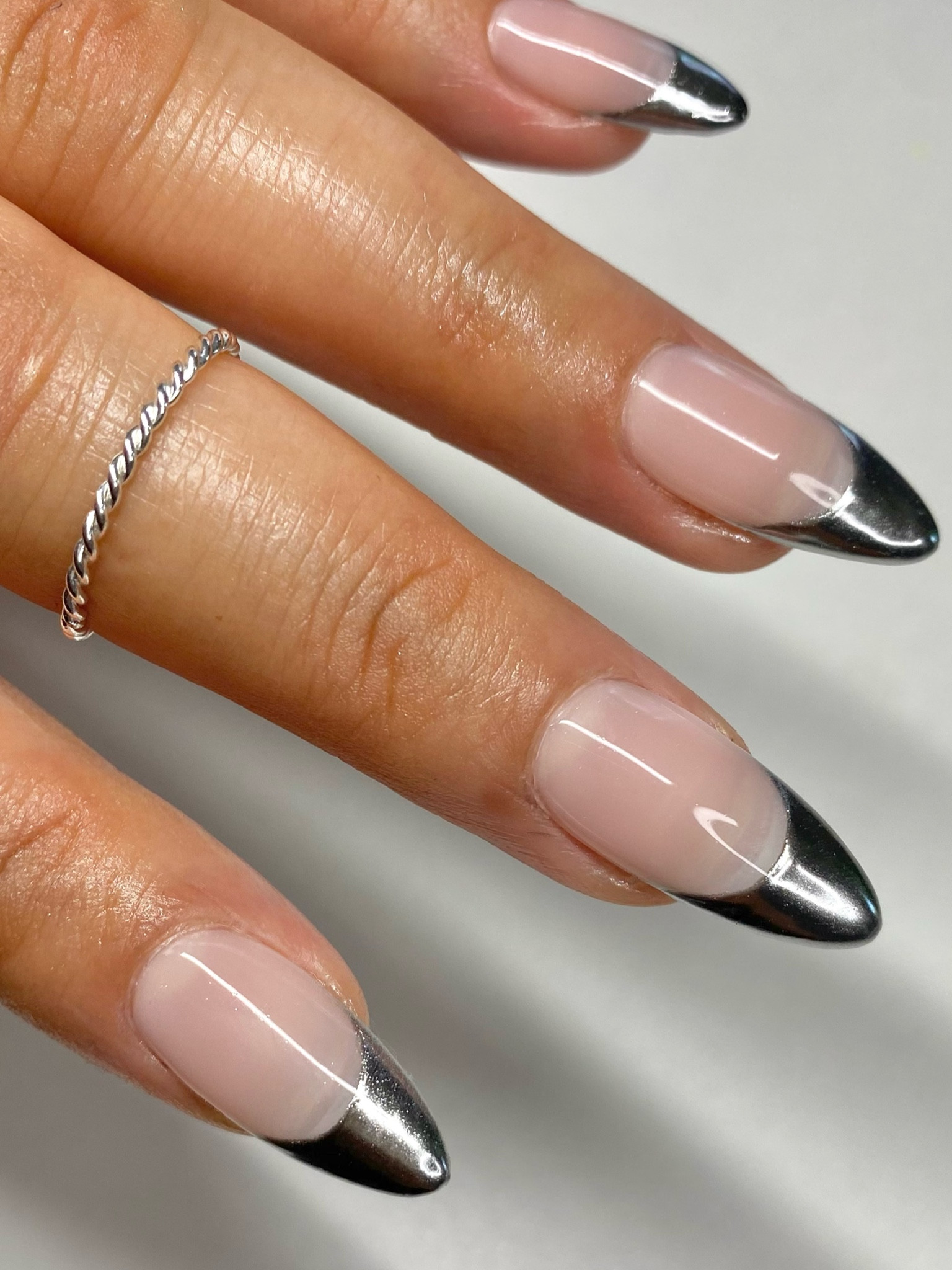 Silver Chrome French Tip Nails 

#LTKfit #LTKstyletip #LTKbeauty