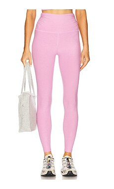 Beyond Yoga Spacedye Raise The Barre Shirred Legging in Pink Haze Heather from Revolve.com | Revolve Clothing (Global)
