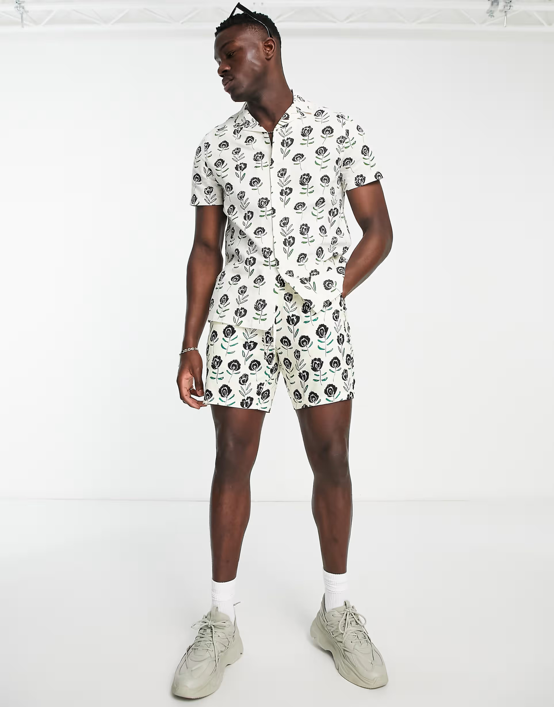 ASOS DESIGN revere shirt in linen mix floral print - part of a set | ASOS (Global)