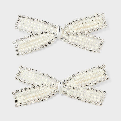 Rhinestone Bow Hair Clips Set 2pc - A New Day™ Ivory | Target