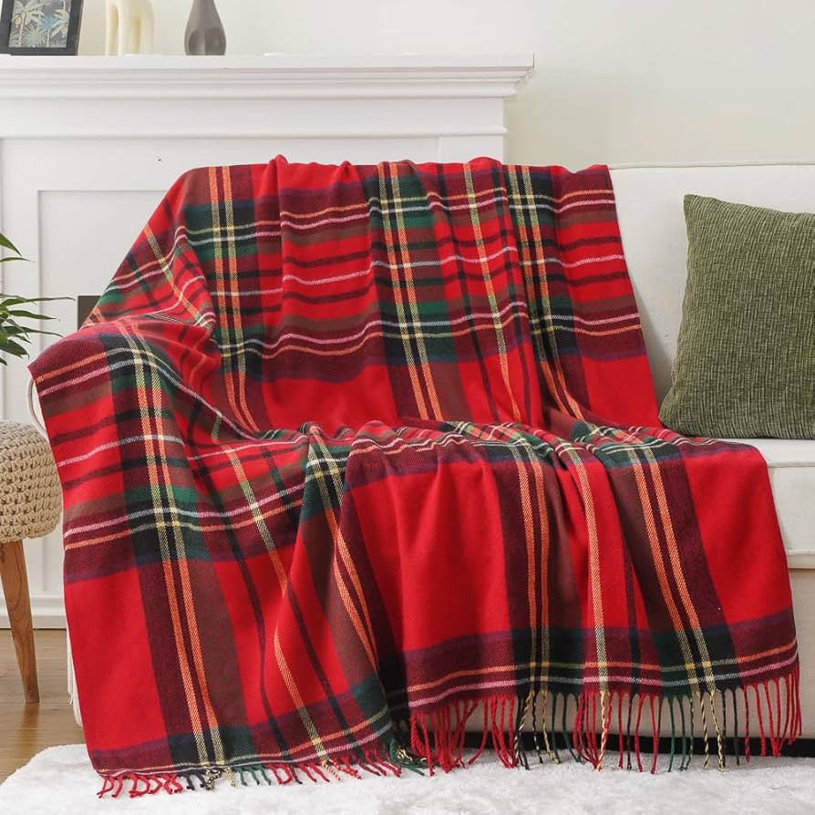 BATTILO HOME Christmas Red Plaid Throw Blanket for Couch, Bed, Super Soft Red Plaid Blankets,Soft... | Amazon (US)