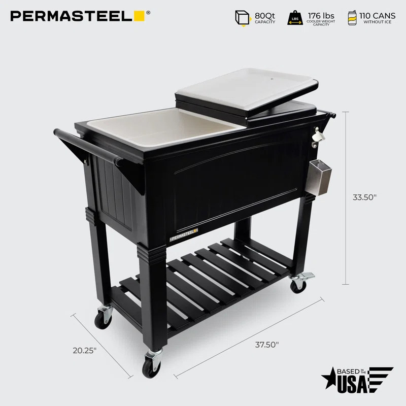 Permasteel 80 Qt. Furniture Style Rolling Patio Cooler | Wayfair North America