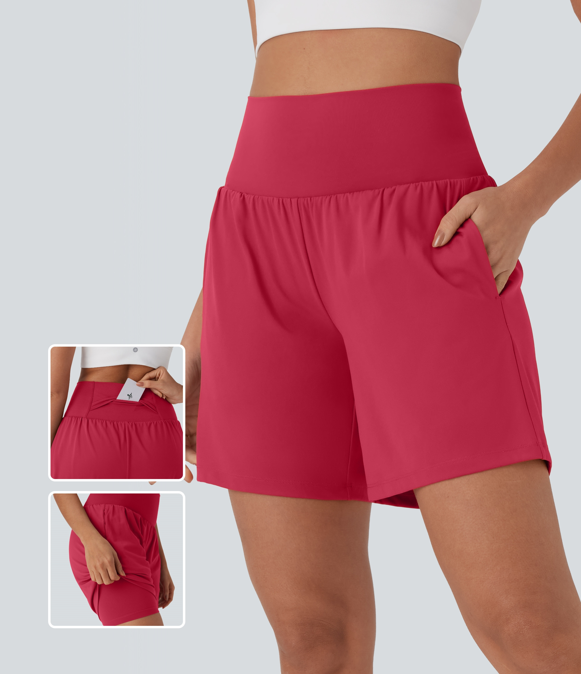 Halara Softlyzero™ Airy Super High Waisted 2-in-1 Cool Touch Yoga Shorts 7"" with Pockets Gym Short - Winterberry - XS booty shorts | HALARA