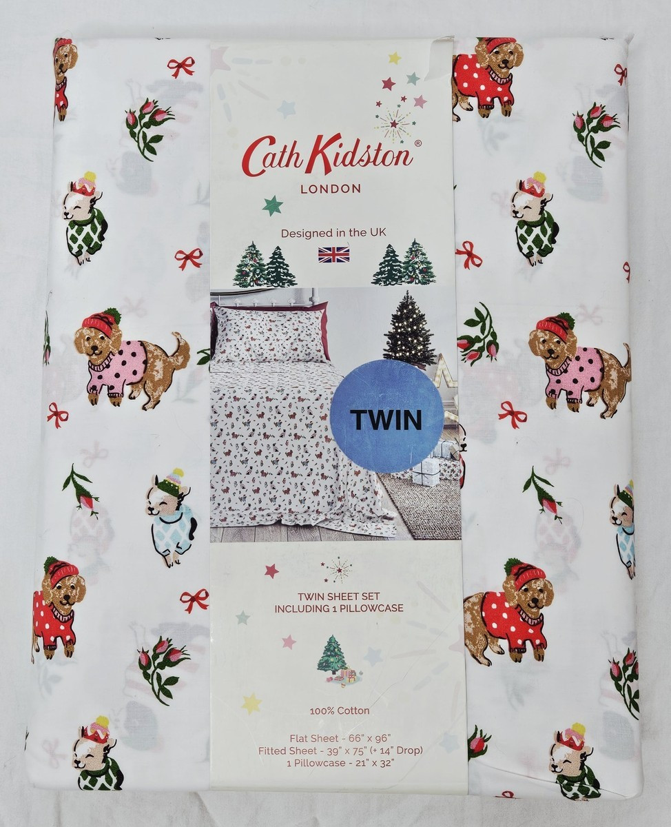 Cath Kidston London 3 Pc Twin Size Sheet Set Dogs Christmas Sweater Flowers Bows | eBay US