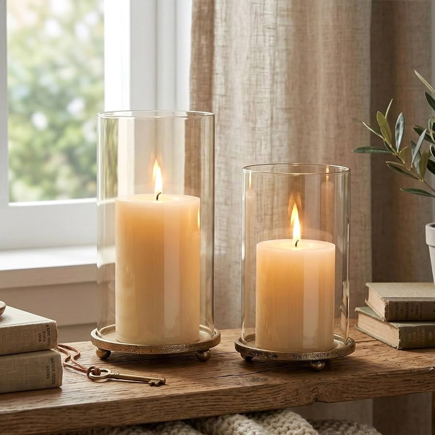 Gold Hurricane Candle Holders with Glass Sleeves Set of 2 | Amazon (US)