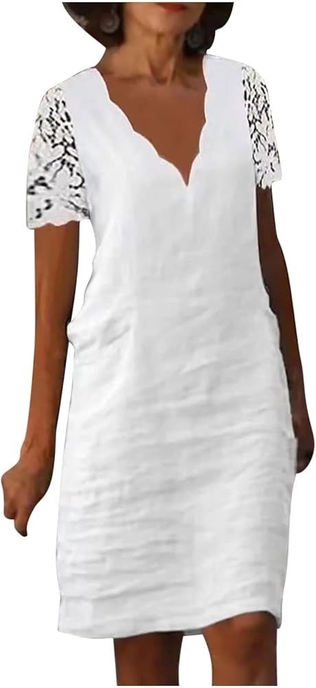 Ceboyel Women 2023 Summer Linen Dresses Cotton Boho Shirt Dresses Midi Length Casual Dress Trendy... | Amazon (US)