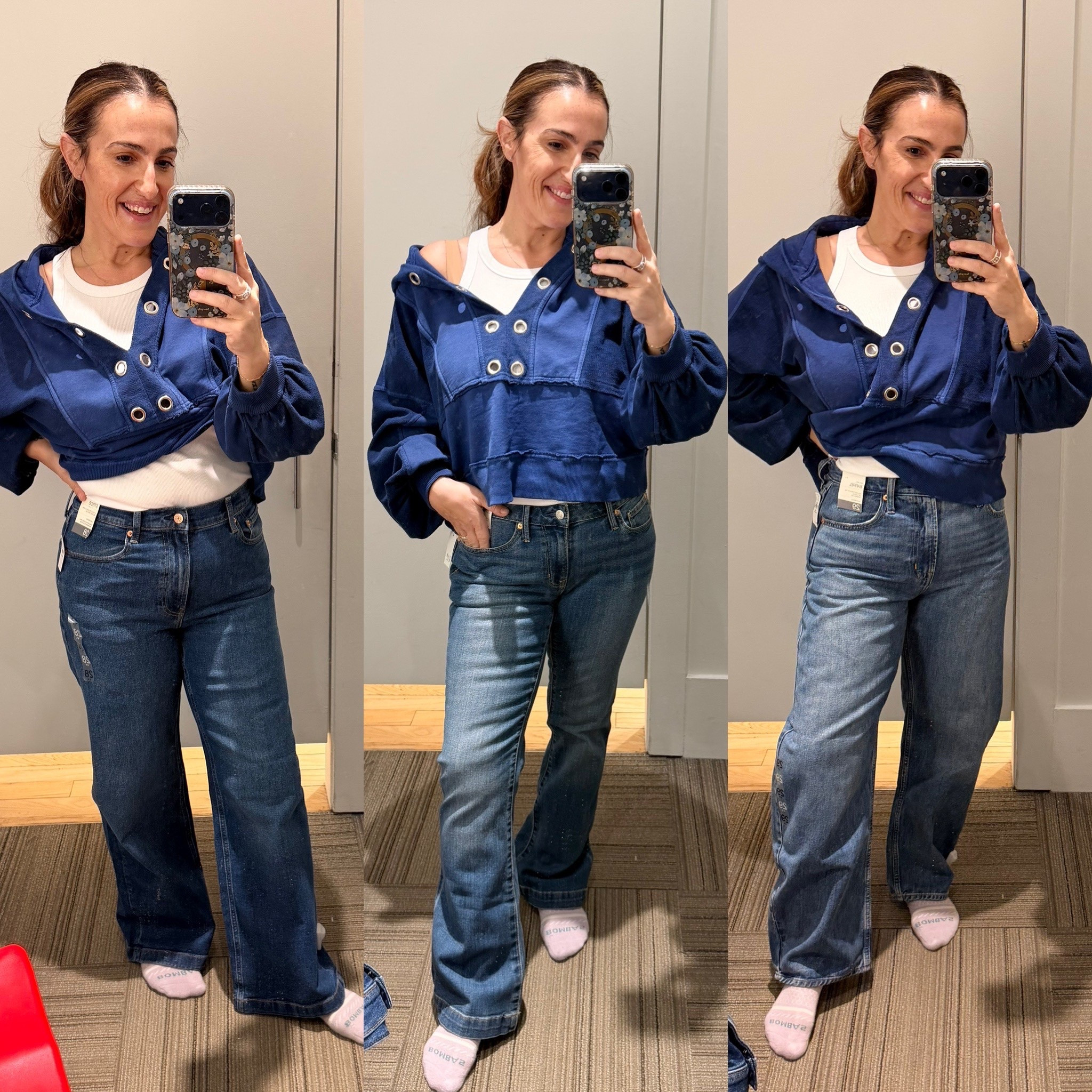 The left pair runs big, I would size down 1! Im in a 28.
The middle pair if you’re in between go down if not true.
I’m in a 29 but have room in the waist
Right runs small size up 1! 
I’m in a 29

My sweatshirts is Anthropologie one! I did find an Amazon version tha I added here and got it in! It’s very cute and super similar but not as oversized, if you want more room size up. There’s no hood on the Amazon one. 


#LTKOver40 #LTKmomlife #LTKSaleAlert