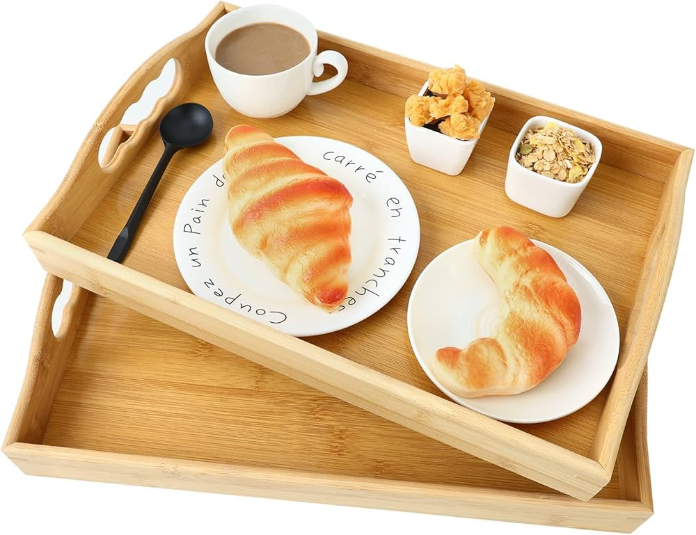 Moretoes 2pcs Serving Tray with Handles, Bamboo Tray for Eating Portable Tray Set for Bed Breakfa... | Amazon (US)
