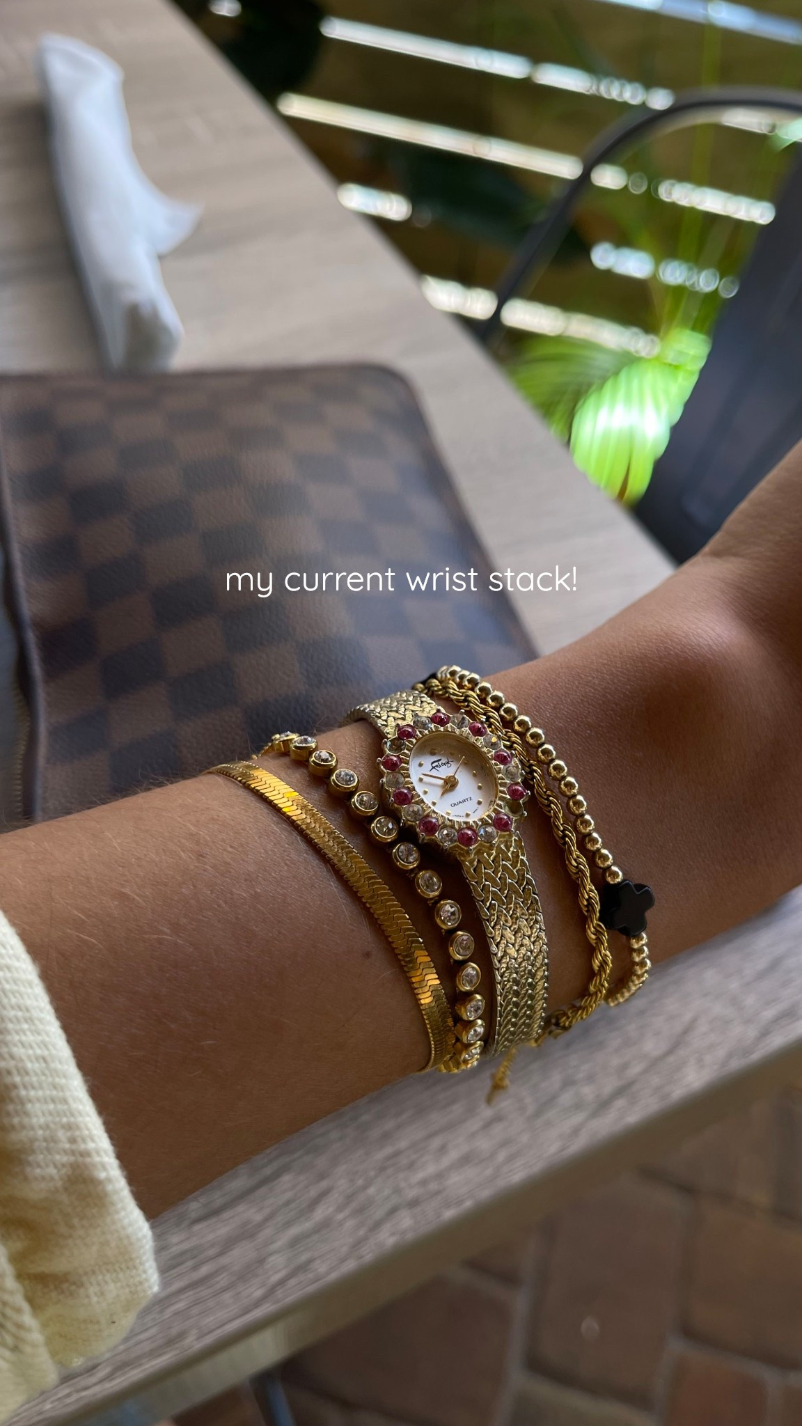 the gold wrist stack y’all are LOVING! 💓✨ the watch was a gift from my husband (it’s vintage!) - the rest of the bracelets are from Atolea Jewelry & local shops, but I’ve found tons of similar options & linked them here so you can get the look! 🤍
